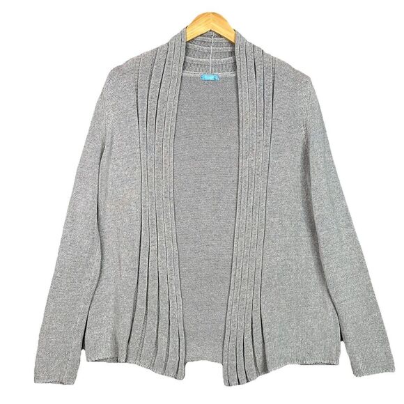 J McLaughlin Cardigan Sweater Womens Sz Large L Gray Open Front Lagenlook Knit - Picture 1 of 15